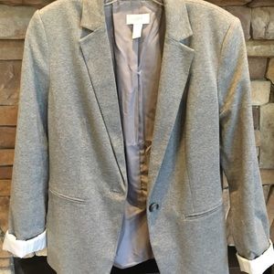 LOFT Heather gray blazer with satin cuff